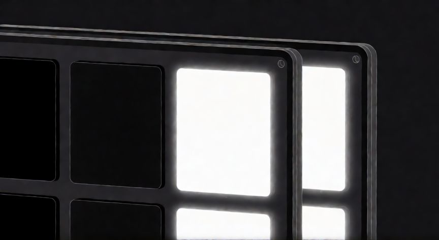 Esquema técnico de la estructura interna de un panel OLED mostrando píxeles autoemisivos