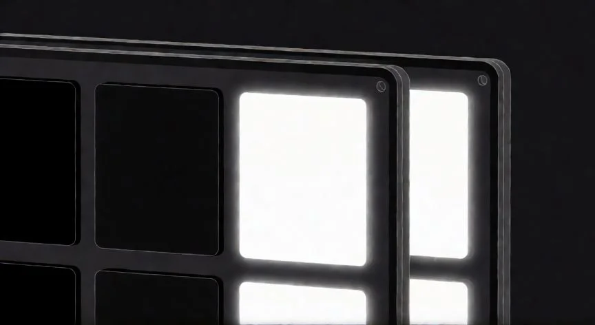 Esquema técnico de la estructura interna de un panel OLED mostrando píxeles autoemisivos