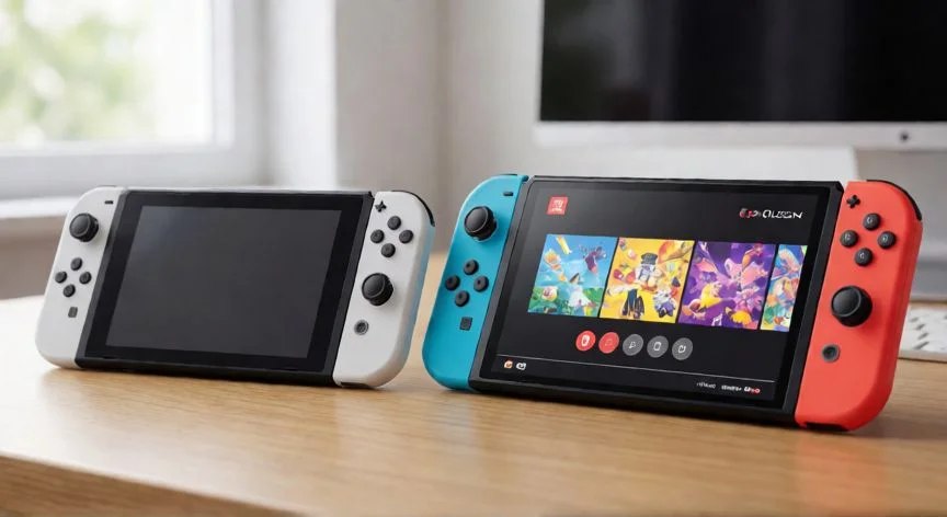 Comparativa entre Nintendo Switch original y Nintendo Switch OLED sobre una mesa
