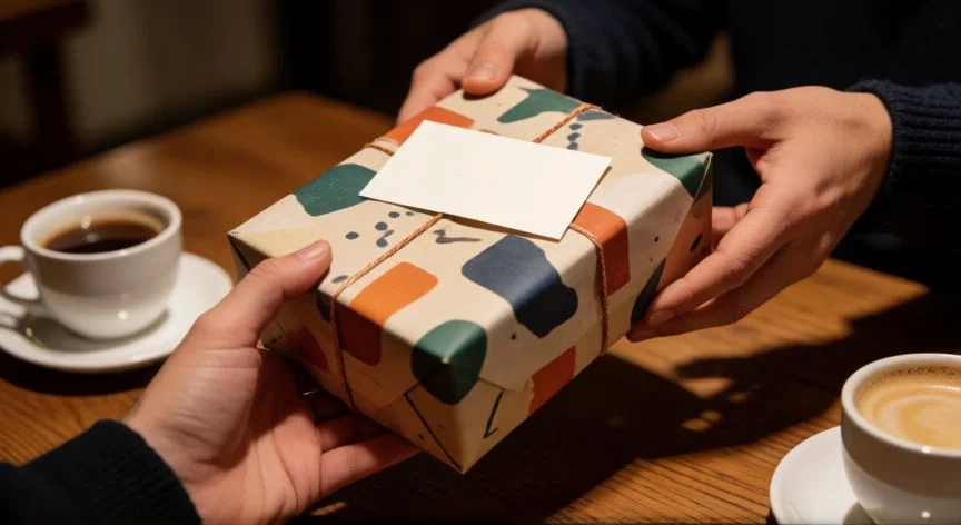 cual es.el mejor regalo para una mujer geminis, Detalle de la entrega de un regalo original y elegante para mujer
