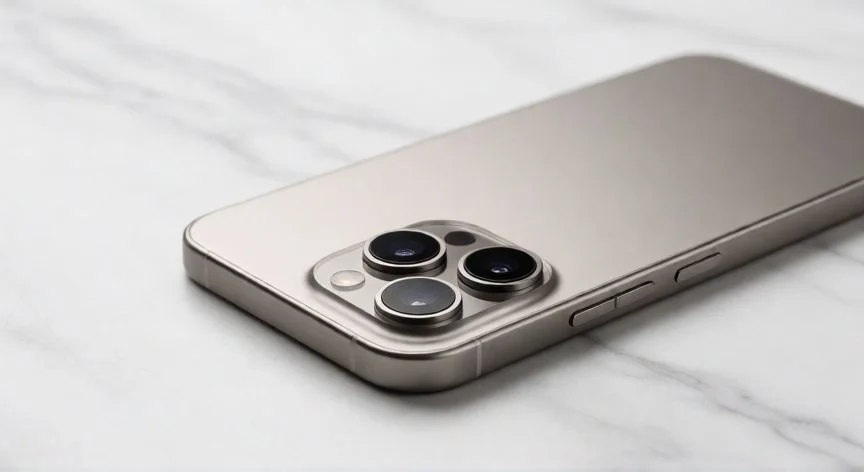 Vista trasera de un iPhone 17 Pro con detalles de titanio y camaras multiples