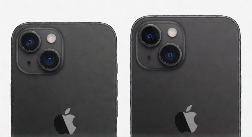 cual iphone es mejor 13 o 14, Comparativa visual de la parte trasera del iPhone 13 y el iPhone 14