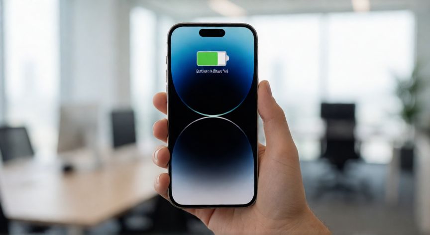 cual iphone es mejor 13 o 14, Detalle de la pantalla del iPhone 14 mostrando el nivel de batería