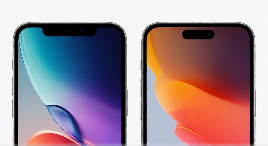 cual iphone es mejor el 13 pro max o el 14 pro max, Comparativa de diseño entre iPhone 13 Pro Max y 14 Pro Max mostrando la Dynamic Island