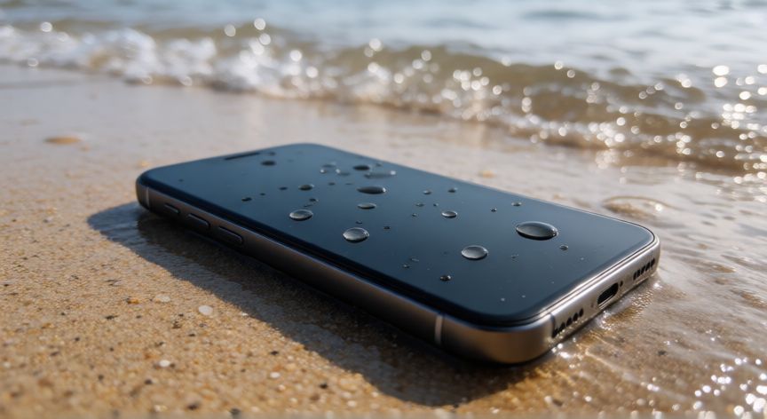 cual iphone se puede meter al agua, iPhone en la playa cerca del mar bajo luz natural