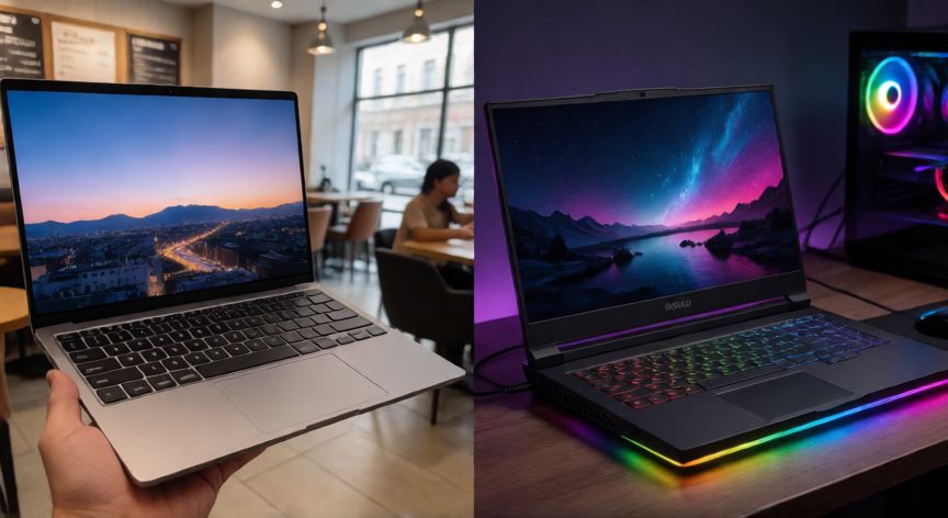 cual ordenador portátil comprar, Comparativa visual entre un ultraligero portátil y un portátil para gaming