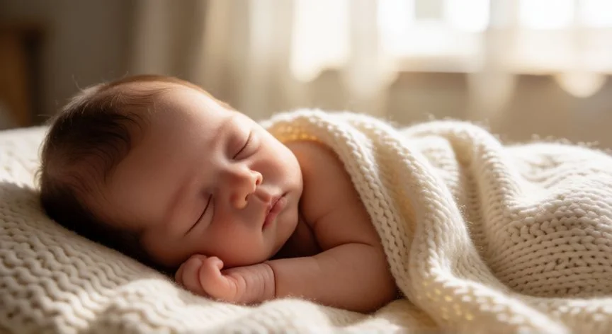 cual.es el.mejor regalo.para baby shower, Recién nacido durmiendo cómodamente en una manta suave y cálida