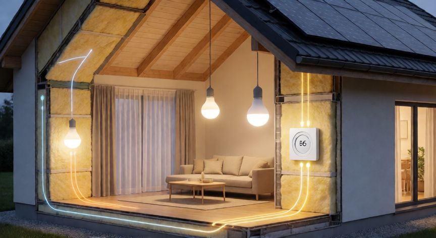 cuándo ahorrar energía eléctrica, Esquema de eficiencia energética y aislamiento en una vivienda moderna