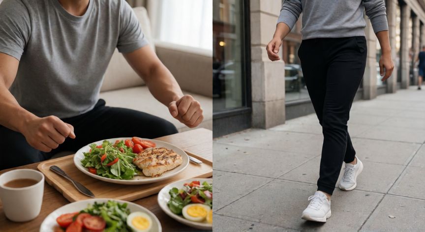 cuándo es mejor andar después de comer o antes de comer, Comparación visual de caminar antes y después de una comida saludable
