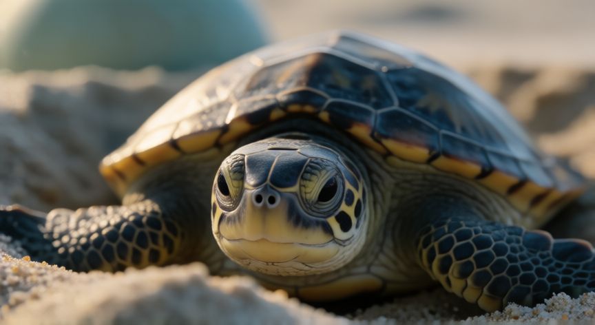 cuando sale animalito que sale despues, Hatchling sea turtle emerging from egg on beach