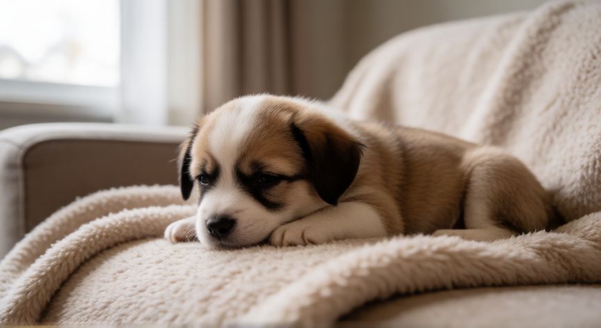 cuidados após vacina cachorro, Cachorro descansando tranquilamente después de la vacunación