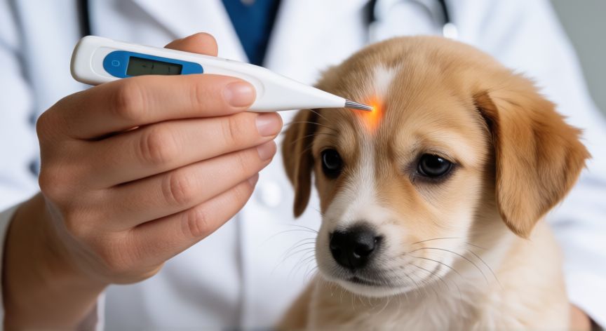 cuidados após vacina cachorro, Veterinario revisando la salud de un cachorro tras la inyección