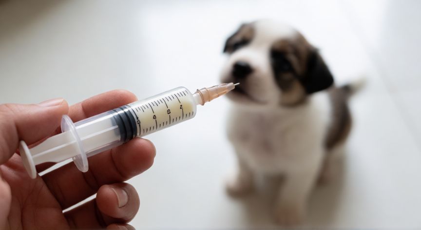cuidados cachorro 1 mes, Alimentación de un cachorro con biberón o jeringa