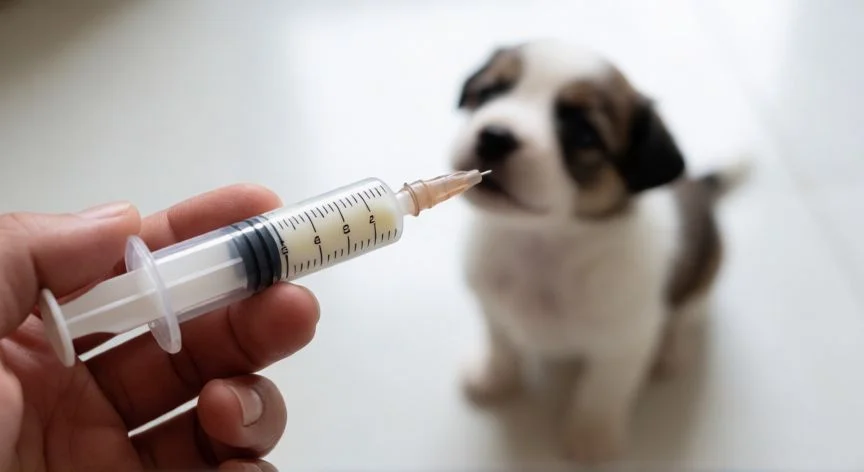 cuidados cachorro 1 mes, Alimentación de un cachorro con biberón o jeringa