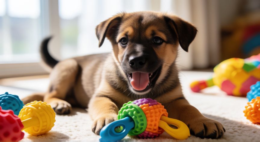 cuidados cachorro de 2 meses, Cachorro jugando en un entorno seguro y controlado