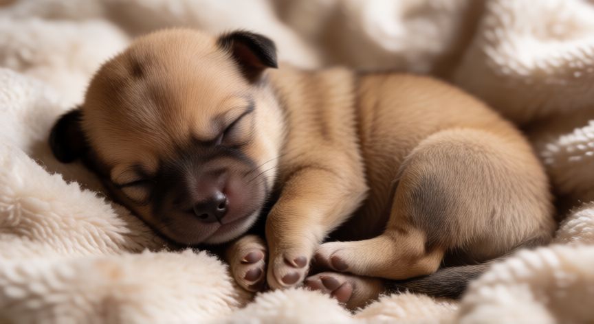 cuidados cachorro de un mes, Cachorro de un mes durmiendo en una manta suave