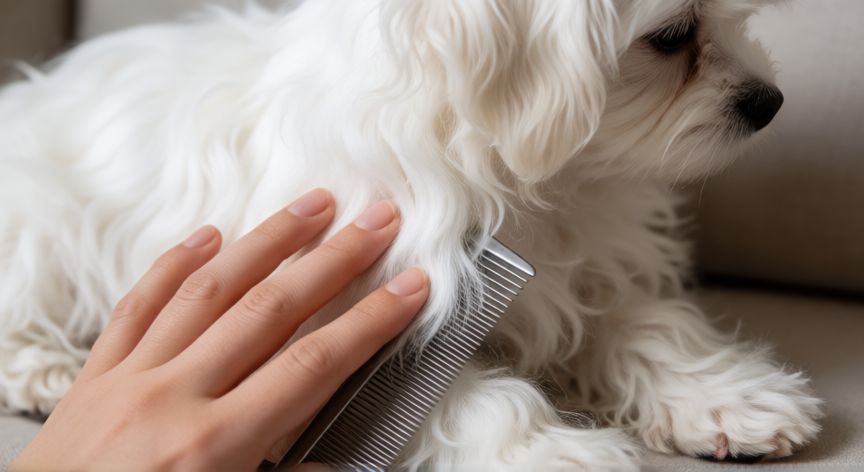 cuidados cachorro maltés 2 meses, Cepillado de pelaje de un cachorro maltés con peine fino