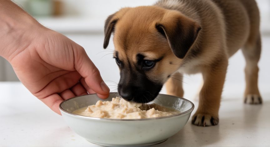 cuidados cachorro mes y medio, Alimentación correcta para cachorro joven con comida húmeda