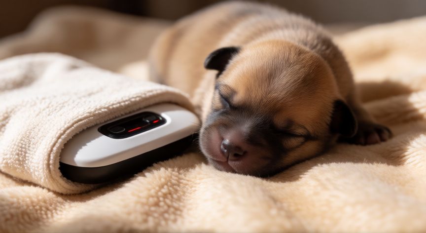 cuidados cachorro recem nascido, Cachorro recién nacido durmiendo en manta tibia y segura