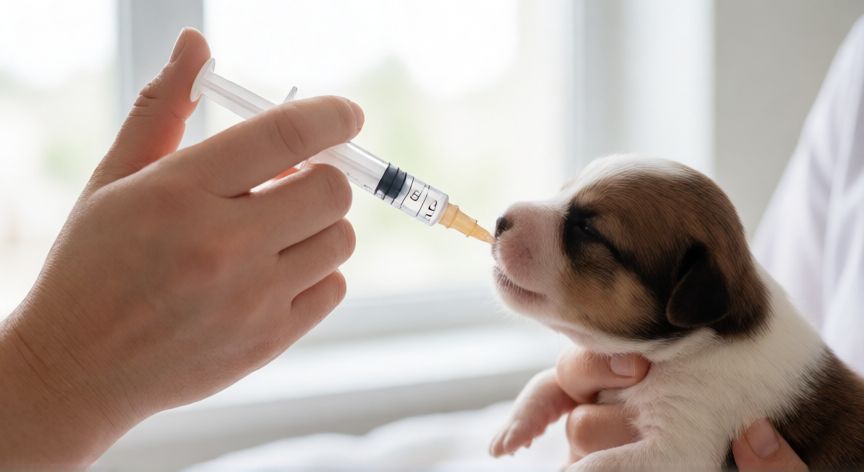 cuidados cachorro recien nacido, Alimentación manual de cachorro con jeringa