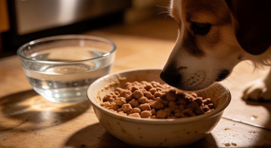 cuidados castração cachorro macho, Cuenco de comida y agua para perro en recuperación postoperatoria