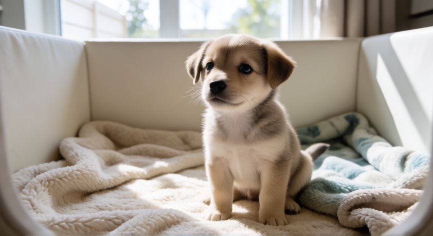 cuidados com cachorro filhote 40 dias, Filhote de 40 dias em ambiente limpo e seguro para socialização
