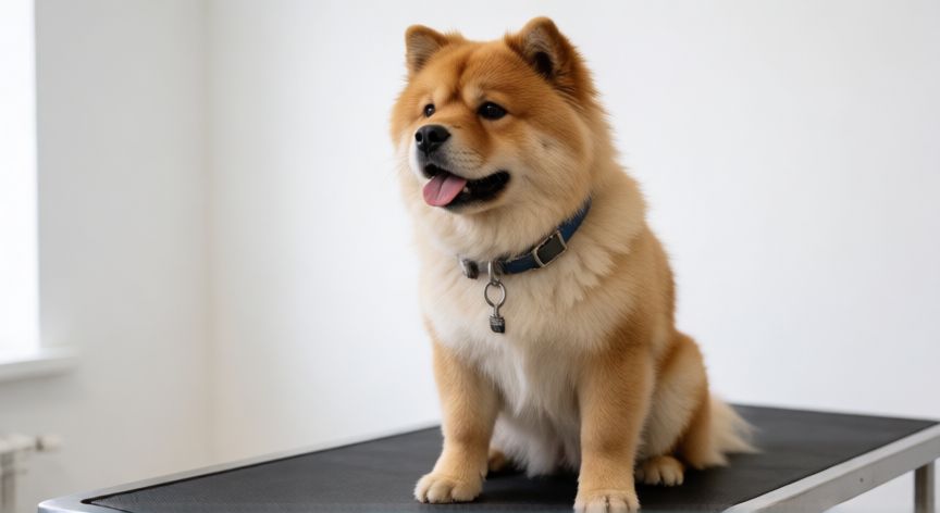 cuidados com o cachorro chow chow, Chow Chow en consulta veterinaria para revisión de salud