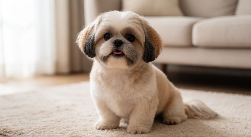 cuidados com o cachorro shih tzu, Shih Tzu sano y feliz en un salón luminoso