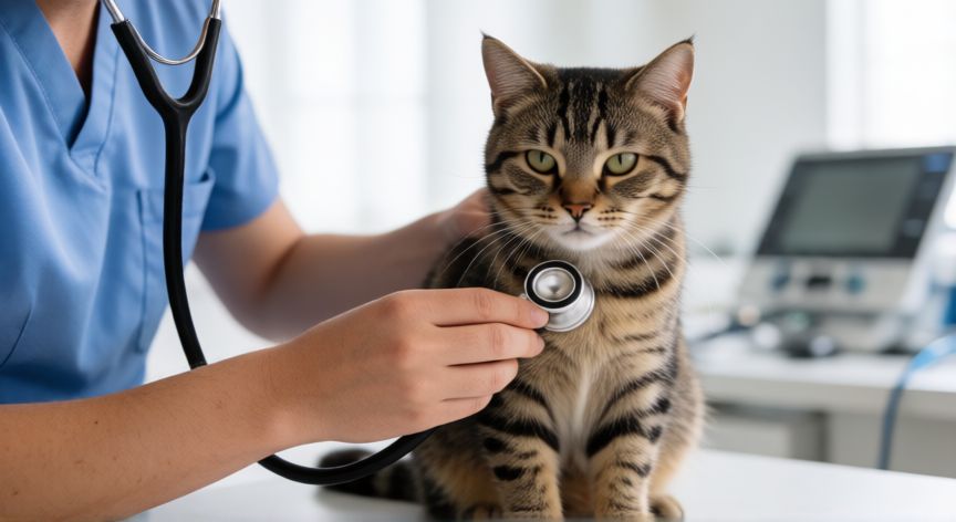 cuidados cuyos mascota, Veterinario revisando a un gato en la clínica veterinaria