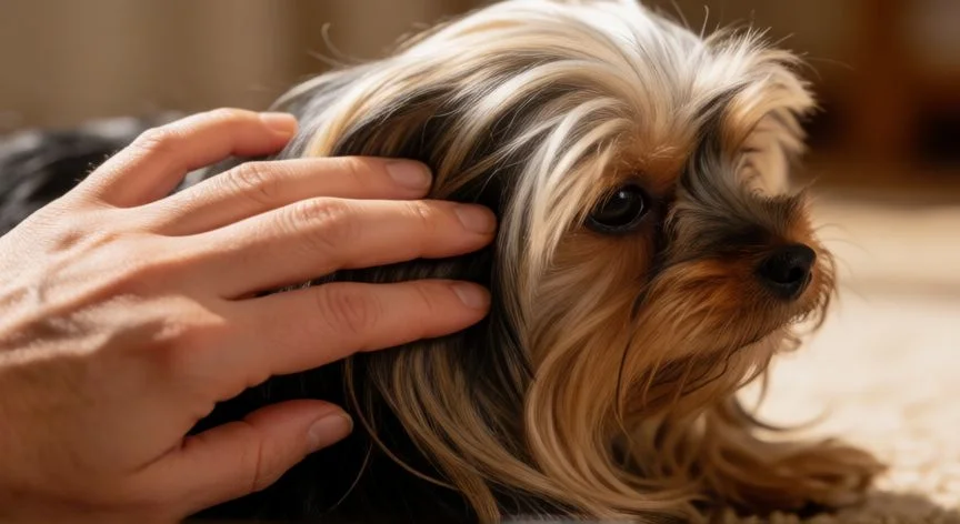 cuidados de cachorro yorkshire, Cepillado suave del pelaje de un cachorro de Yorkshire Terrier