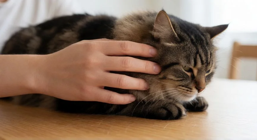 cuidados de mascota, Cepillado de un gato atigrado mostrando la importancia de la higiene y el vínculo afectivo