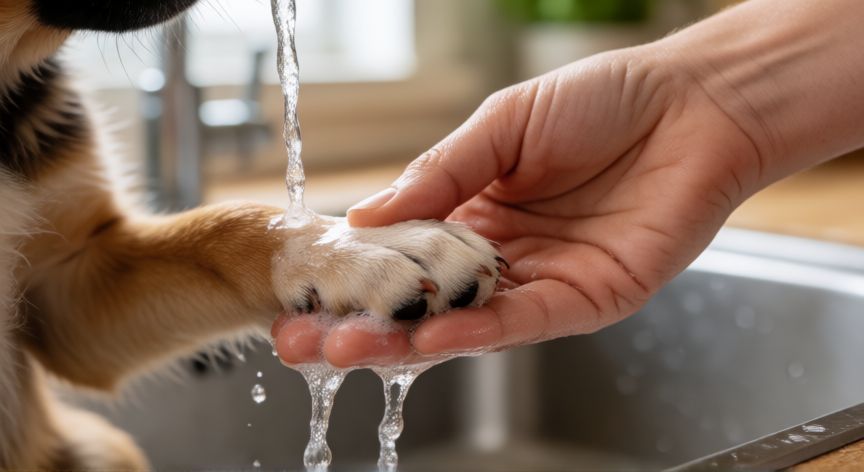 cuidados de un cachorro sin vacunar, Lavado de patas a un cachorro para mantener la higiene