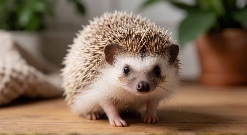 cuidados de un erizo mascota, Erizo africano mascota en un entorno casero acogedor