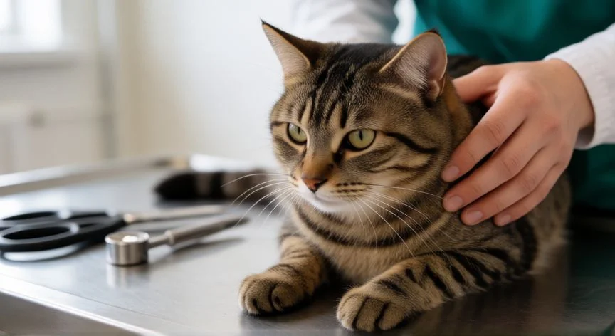 cuidados de una mascota, Veterinaria realizando revisión clínica preventiva a un perro en consulta