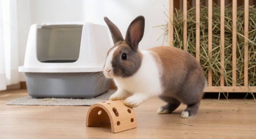 cuidados de una mascota conejo, Conejo en ejercicio y exploración en el interior de la casa