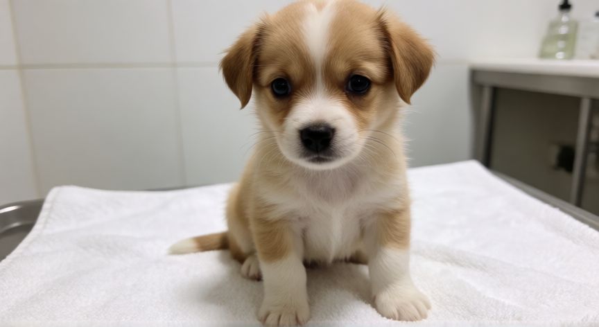 cuidados giardia cachorro, Cachorro con síntomas de giardia en clínica veterinaria