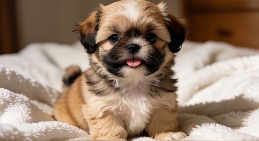 cuidados para shih tzu cachorro, Cachorro de Shih Tzu con pelo esponjoso y ojos expresivos