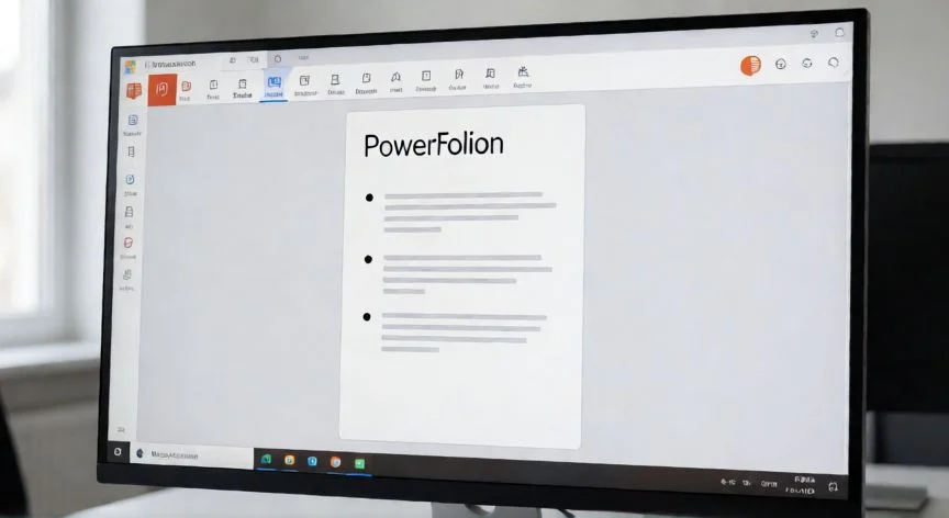 Pantalla de ordenador mostrando PowerPoint con una diapositiva en orientación vertical retrato