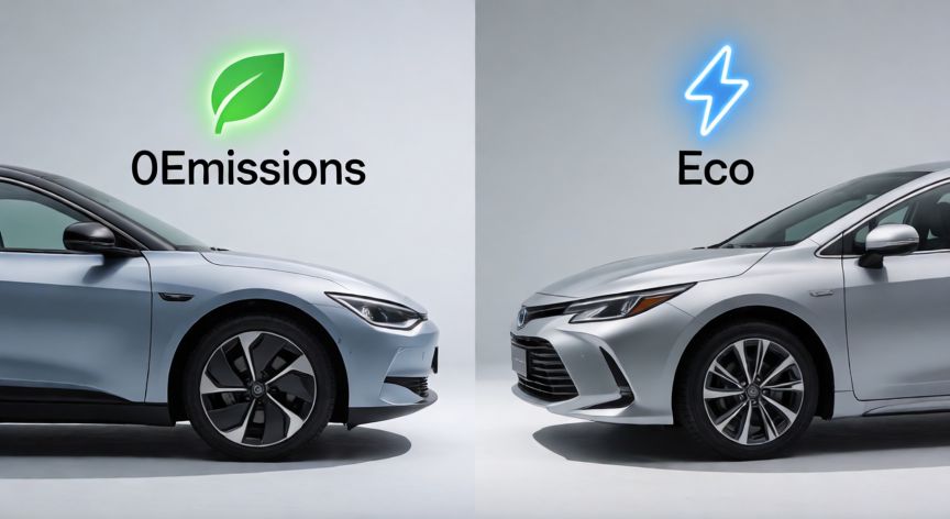 Comparativa visual entre coche con etiqueta 0Emissions y etiqueta Eco