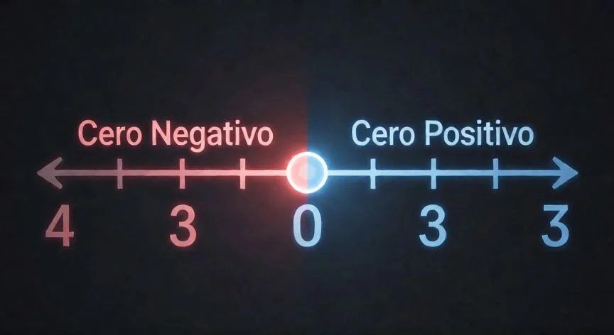 diferencia entre 0 positivo y 0 negativo, Línea numérica conceptual mostrando la aproximación al cero desde valores positivos y negativos