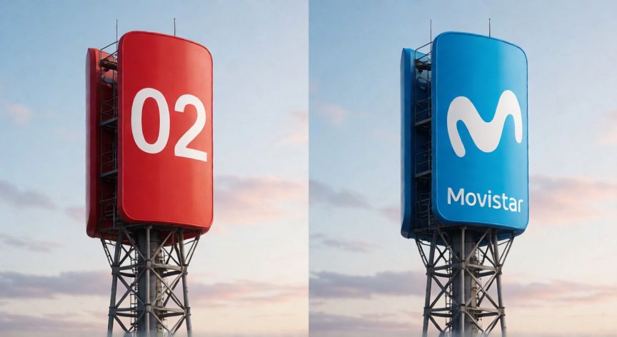 Comparación visual de torres de telecomunicaciones de 02 y Movistar