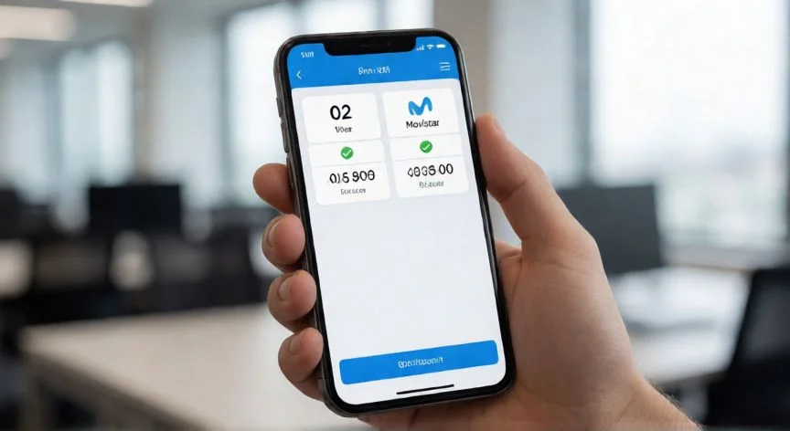 diferencia entre 02 y movistar, Smartphone mostrando comparativa de tarifas entre operadores 02 y Movistar