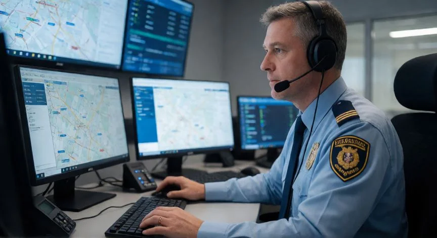 diferencia entre 091 y 112, Operador del centro de coordinación de emergencias 112 trabajando en la sala de control
