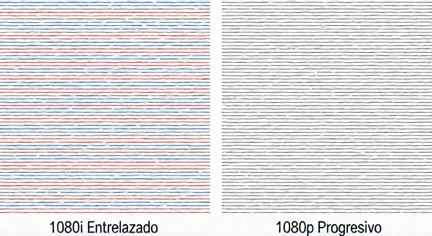 diferencia entre 1080i y 1080p, Diagrama comparativo de la diferencia técnica entre video entrelazado 1080i y progresivo 1080p