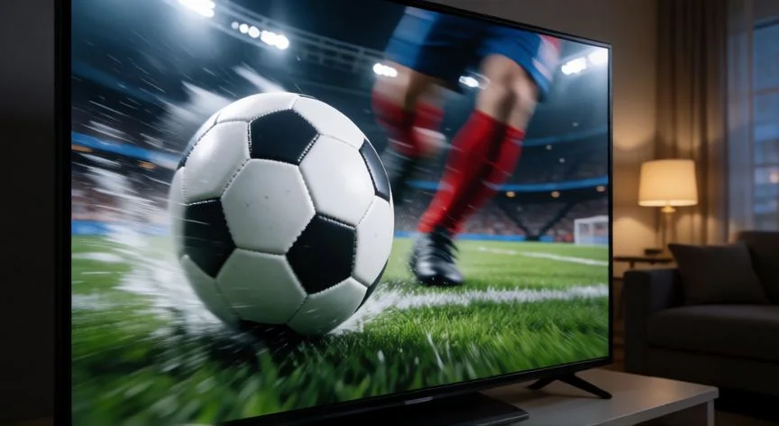 diferencia entre 1080i y 1080p, Televisión moderna mostrando una escena deportiva nítida en formato progresivo de alta definición