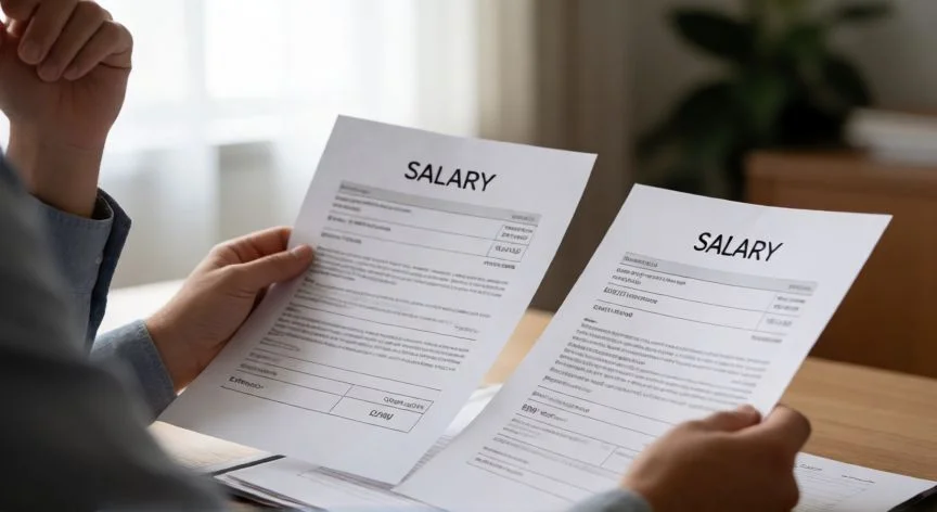 diferencia entre 12 y 14 pagas, Persona analizando sus opciones de nómina y pagas