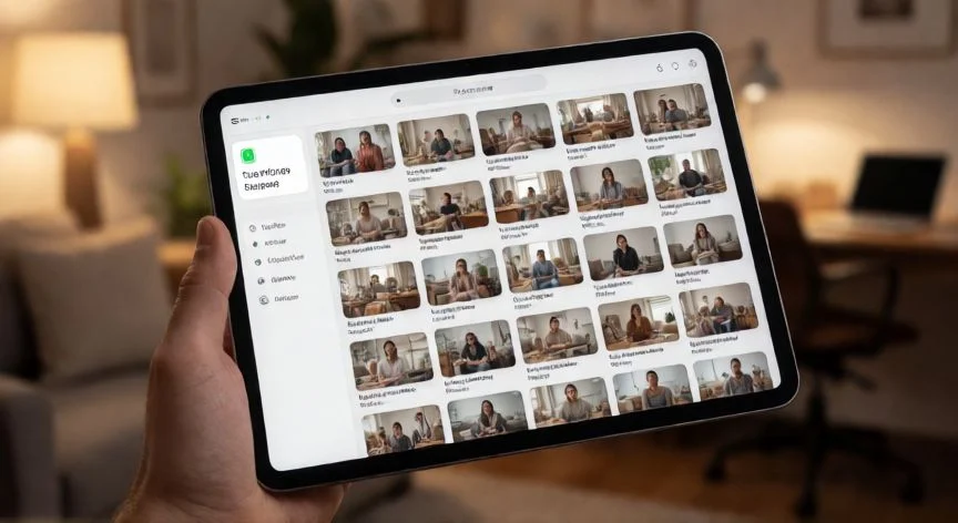 diferencia entre 256 gb y 512 gb, Mano sosteniendo una tablet con pantalla llena de archivos multimedia y espacio de almacenamiento de 512 GB