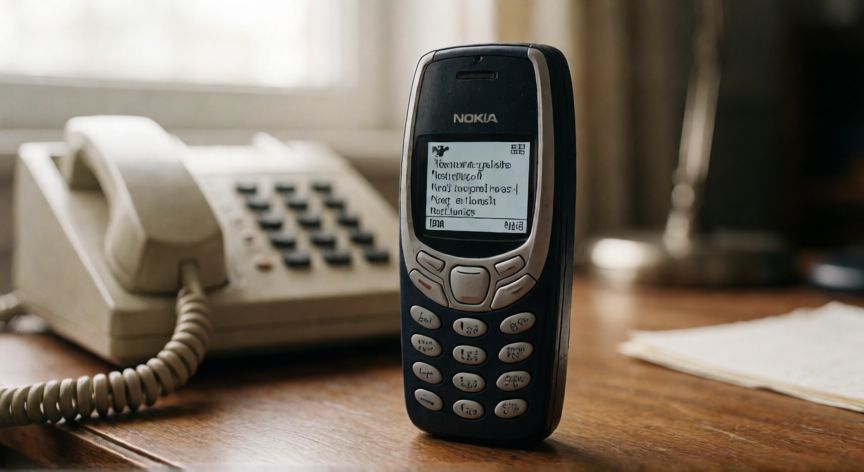 Teléfono móvil antiguo de la era 2G sobre escritorio