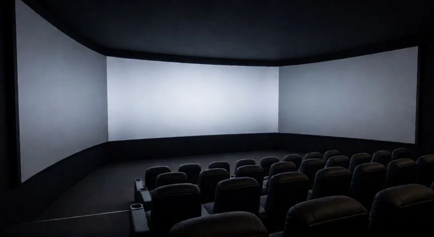 diferencia entre 4dx y screenx, Interior de una sala ScreenX con proyección envolvente de tres pantallas