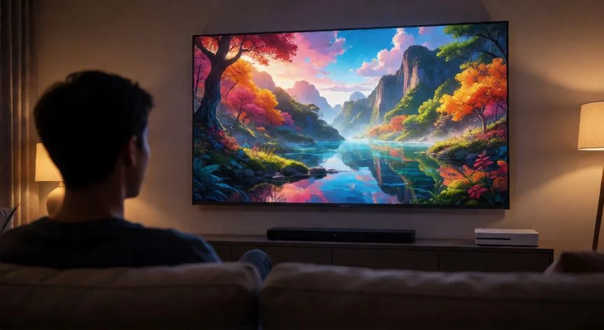diferencia entre 4k y full hd, Ambiente de entretenimiento en casa disfrutando de contenido 4K con tecnología HDR